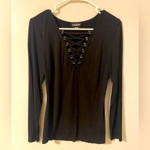 Bebe Black Lace-up front top